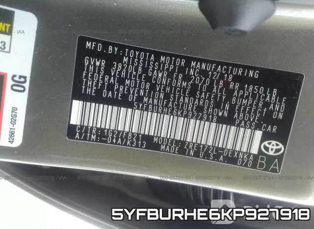 5YFBURHE6KP927918 фото 10