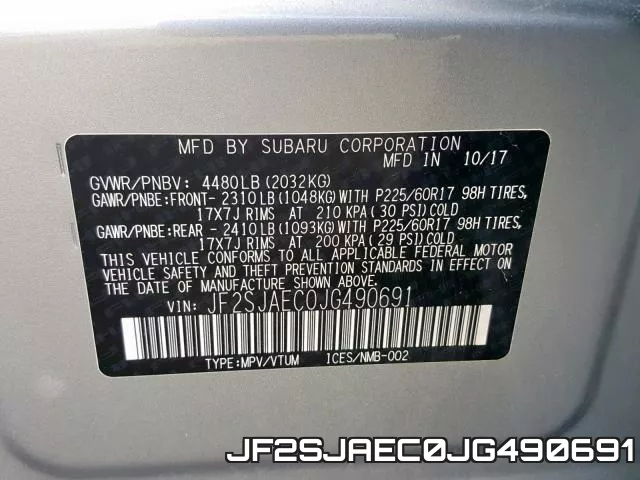 JF2SJAEC0JG490691 фото 2
