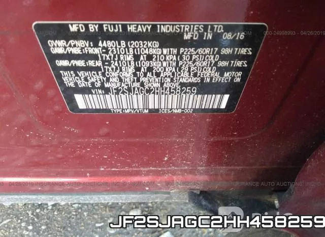 JF2SJAGC2HH458259 фото 10