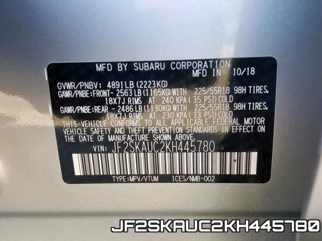 JF2SKAUC2KH445780 фото 2