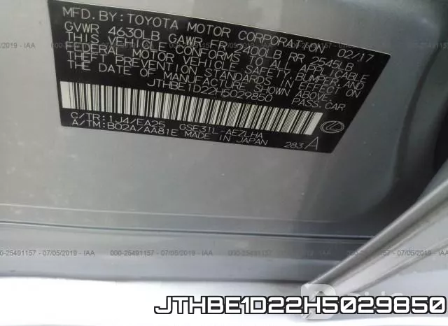 JTHBE1D22H5029850 фото 10