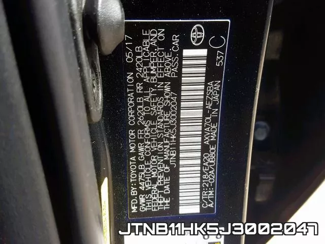 JTNB11HK5J3002047 фото 2