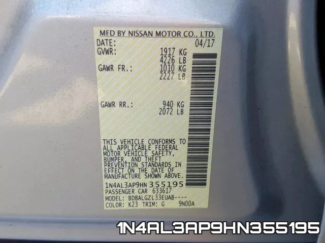 1N4AL3AP9HN355195 фото 2