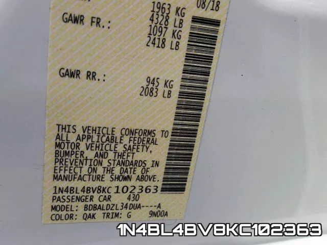 1N4BL4BV8KC102363 фото 2