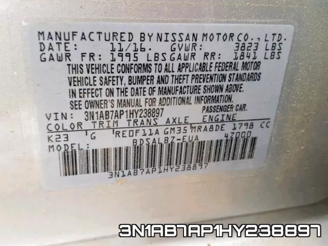 3N1AB7AP1HY238897 фото 2