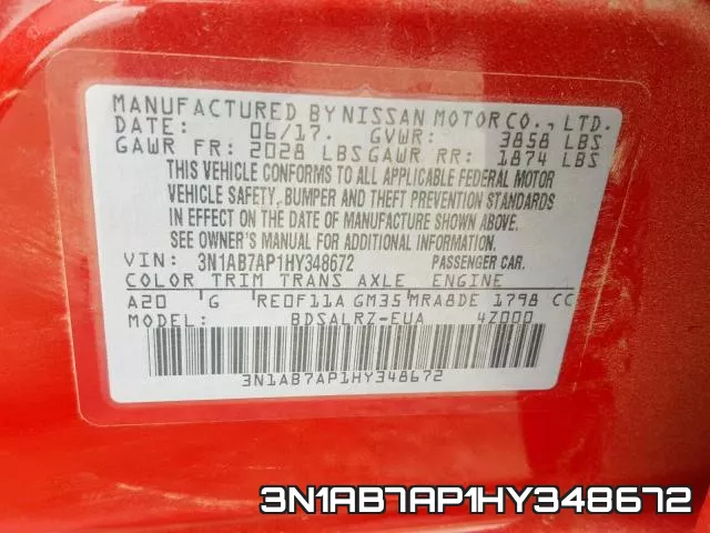 3N1AB7AP1HY348672 фото 2