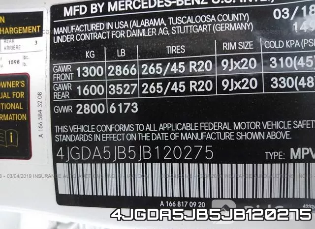 4JGDA5JB5JB120275 фото 10