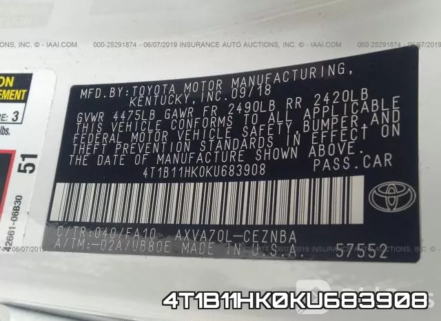 4T1B11HK0KU683908 фото 10