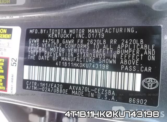 4T1B11HK0KU743198 фото 10
