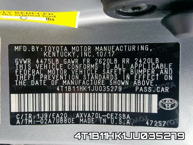 4T1B11HK1JU035279 фото 2