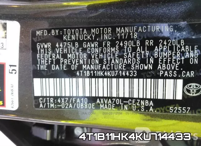 4T1B11HK4KU714433 фото 10
