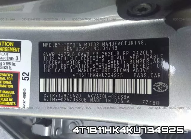 4T1B11HK4KU734925 фото 10
