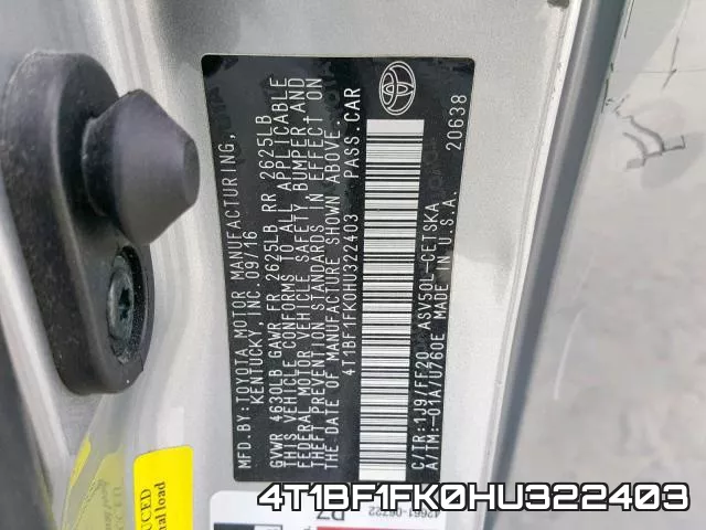 4T1BF1FK0HU322403 фото 2