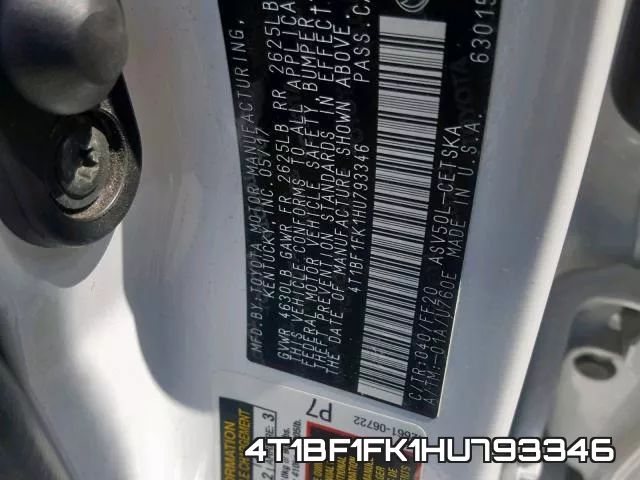 4T1BF1FK1HU793346 фото 2