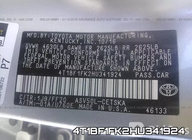 4T1BF1FK2HU341924 фото 10