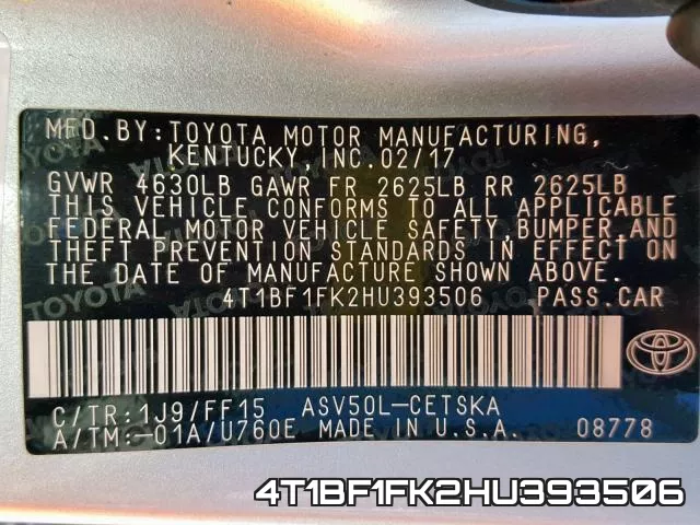 4T1BF1FK2HU393506 фото 2