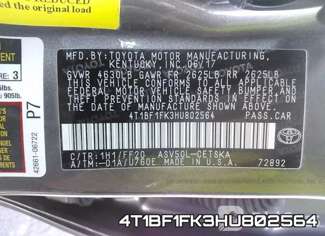 4T1BF1FK3HU802564 фото 9