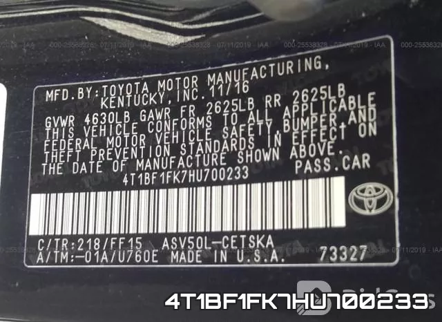 4T1BF1FK7HU700233 фото 10