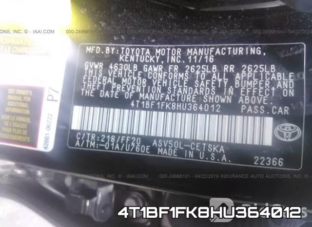 4T1BF1FK8HU364012 фото 10