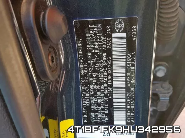 4T1BF1FK9HU342956 фото 2