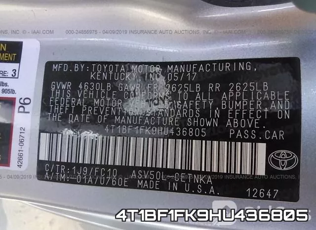 4T1BF1FK9HU436805 фото 10