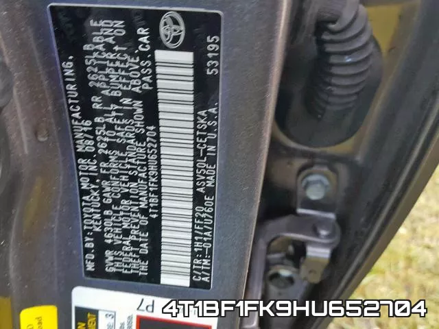4T1BF1FK9HU652704 фото 2