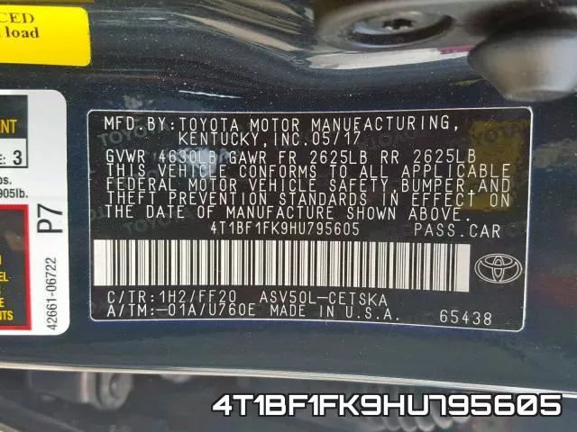 4T1BF1FK9HU795605 фото 2
