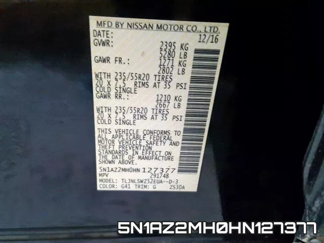 5N1AZ2MH0HN127377 фото 2