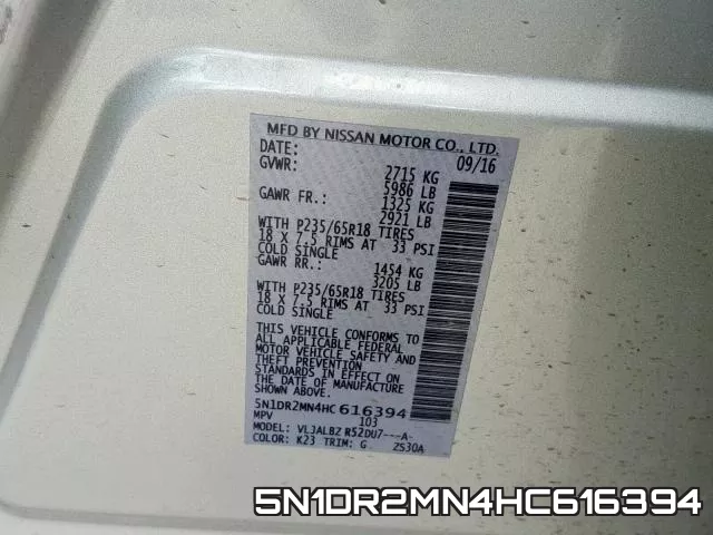 5N1DR2MN4HC616394 фото 2