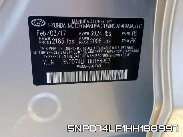 5NPD74LF1HH188997 фото 2