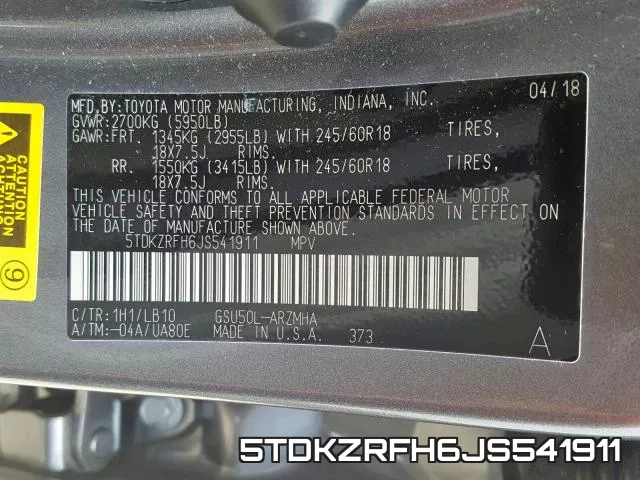 5TDKZRFH6JS541911 фото 2
