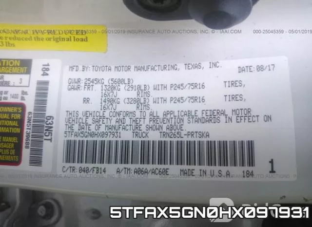 5TFAX5GN0HX097931 фото 10
