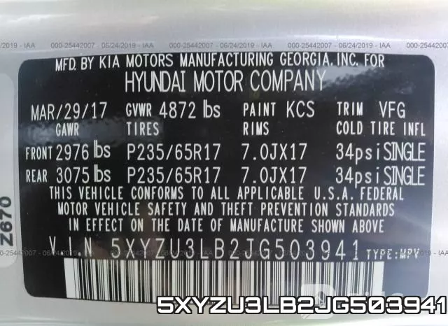 5XYZU3LB2JG503941 фото 10