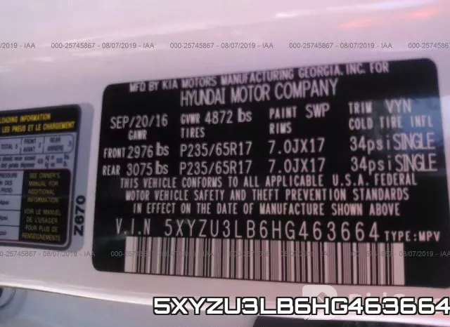 5XYZU3LB6HG463664 фото 10