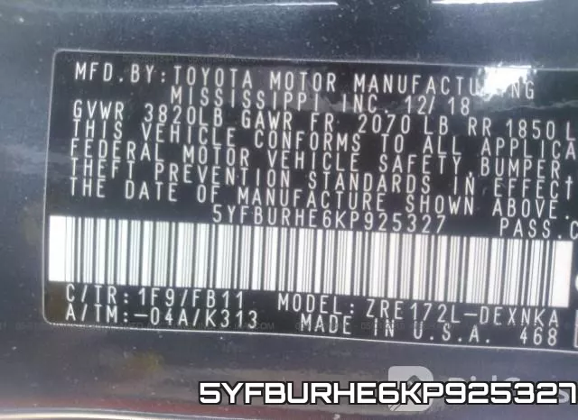 5YFBURHE6KP925327 фото 10