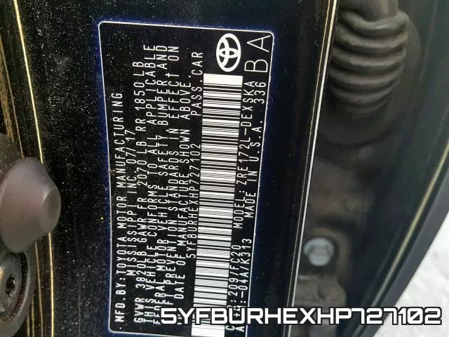 5YFBURHEXHP727102 фото 2