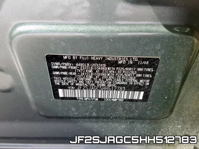 JF2SJAGC5HH512783 фото 2