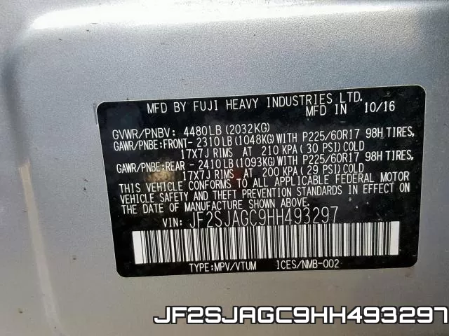 JF2SJAGC9HH493297 фото 2