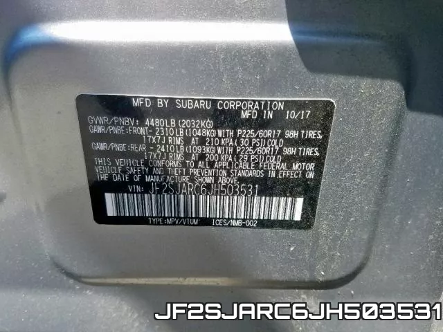 JF2SJARC6JH503531 фото 2