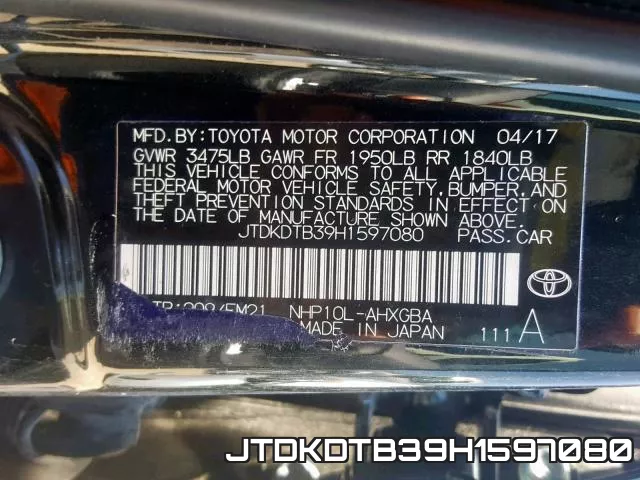 JTDKDTB39H1597080 фото 2