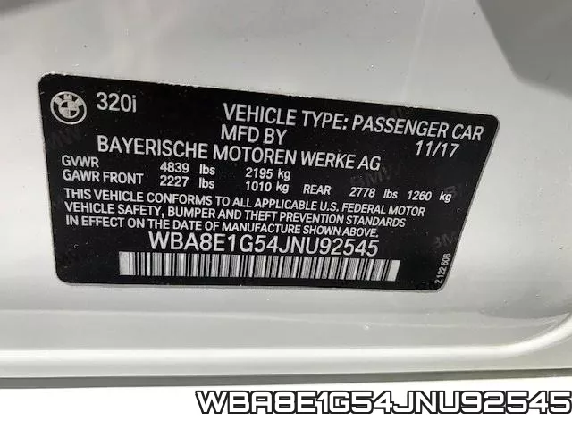 WBA8E1G54JNU92545 фото 2