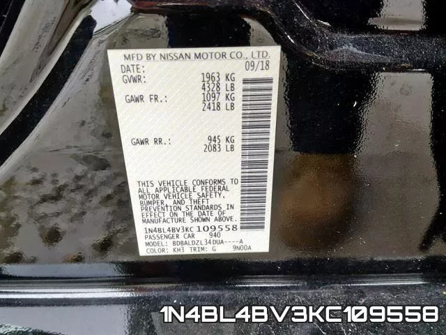 1N4BL4BV3KC109558 фото 2