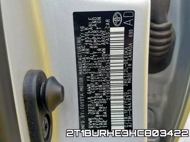 2T1BURHE3HC803422 фото 2