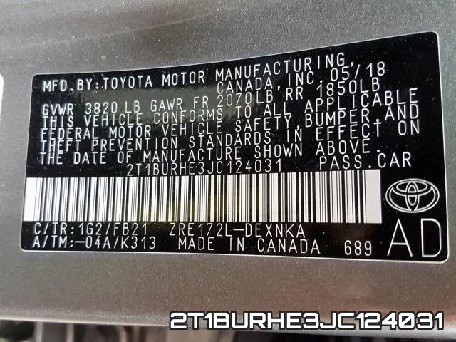 2T1BURHE3JC124031 фото 2