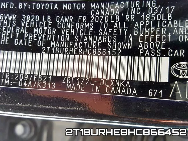2T1BURHE8HC866452 фото 2