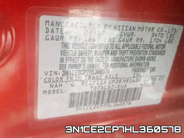3N1CE2CP7HL360578 фото 2