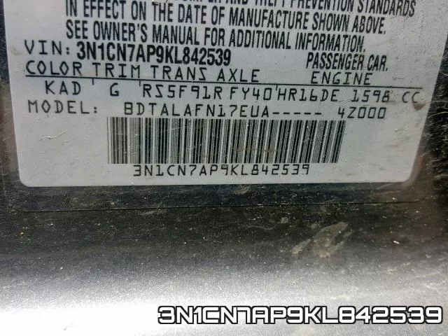 3N1CN7AP9KL842539 фото 2