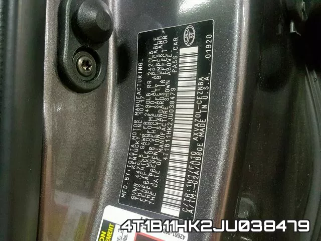 4T1B11HK2JU038479 фото 2