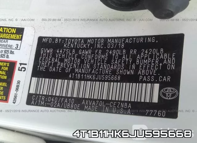 4T1B11HK6JU595668 фото 10