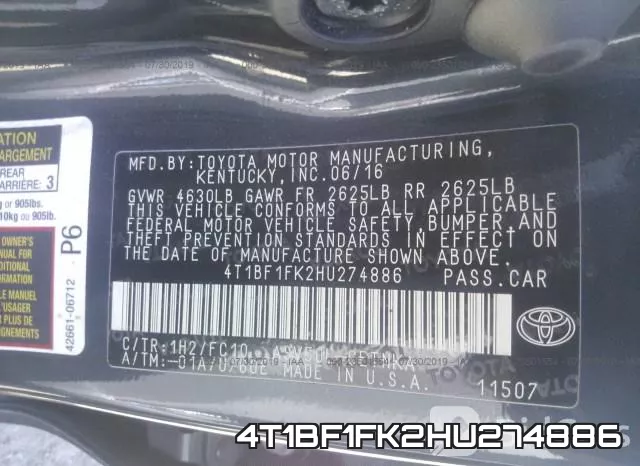 4T1BF1FK2HU274886 фото 10